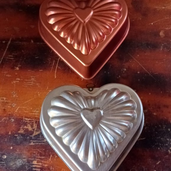 Kitchen 2 Heart Shaped Baking Tins Silver Copper Colored Poshmark